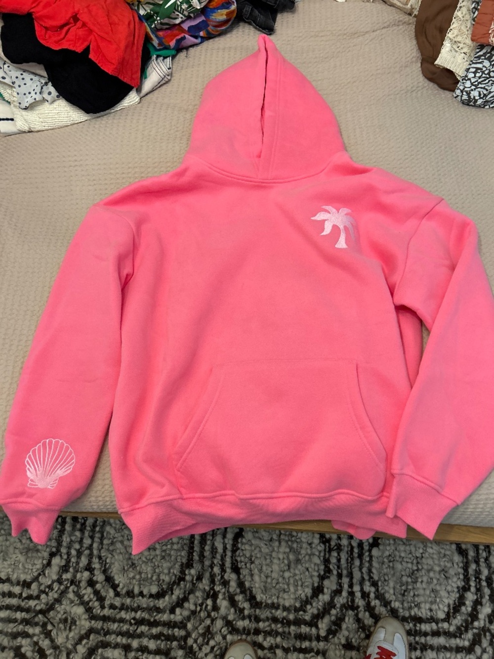 Pink palm puff hoodie